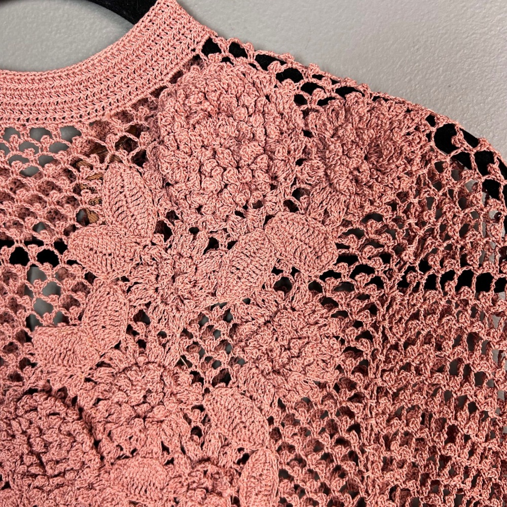 All over net crochet top Large Y2k Arden B Long Sleeve Flower Pink Cottagecore - Picture 3 of 10